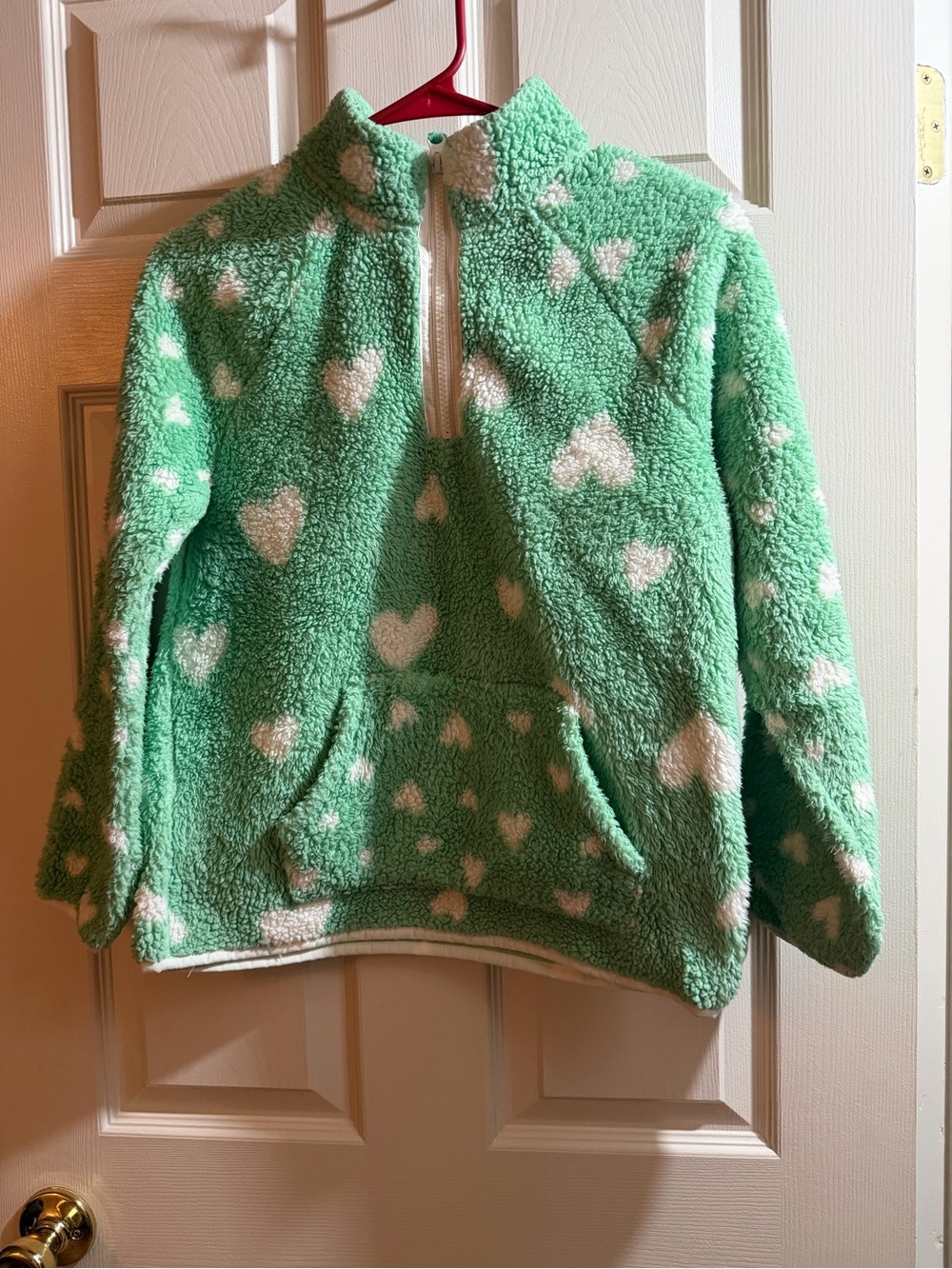 Cat & Jack Mint Green Sherpa Pullover with White Heart Accents